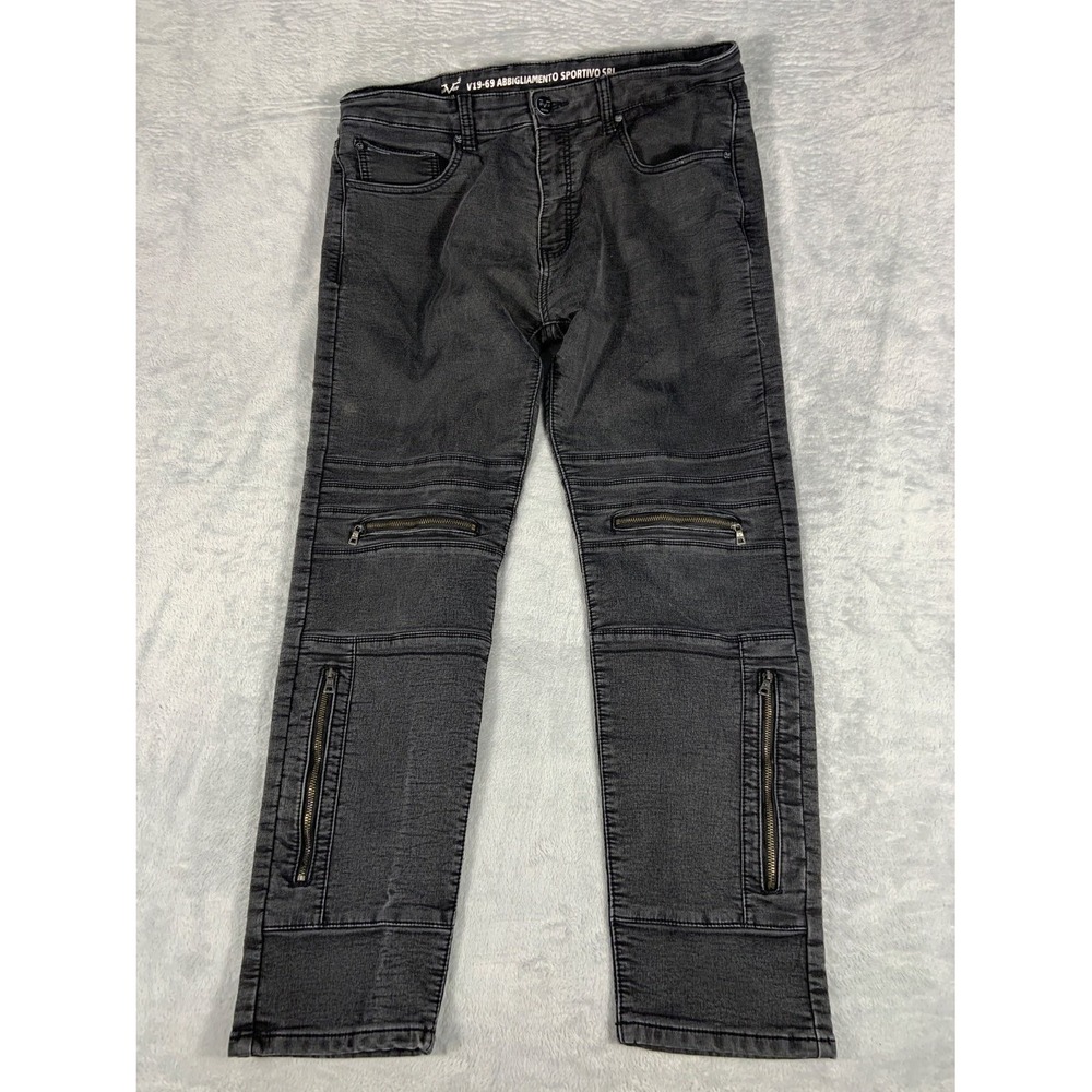 Mens Versace V19-69 Charcoal Moto Jeans Biker Zip Pocket Pants W36xL32